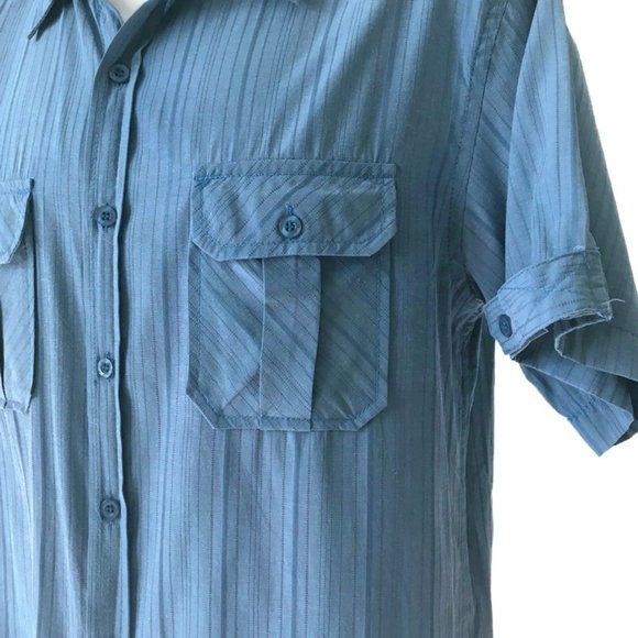 Vese  Men's Casual Blue Striped Short Sleeve Button Up Shirt " - Picture 3 of 10